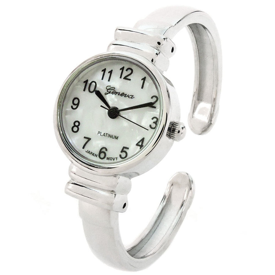 White Silver Metal Band Small Size Bangle Cuff Watch for Women Image 1