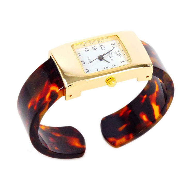 Tortoise Gold Acrylic Band Small Size Womens Bangle Cuff Watch Image 3