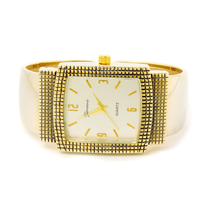 Gold Tone Mesh Style Rectangle Face Bangle Cuff Watch for Women Image 3