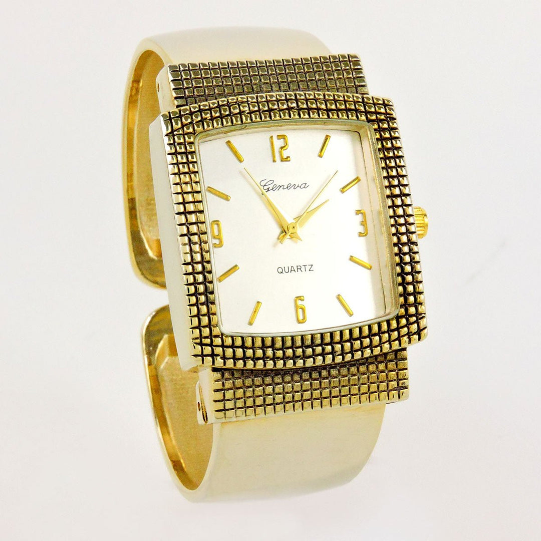 Gold Tone Mesh Style Rectangle Face Bangle Cuff Watch for Women Image 4