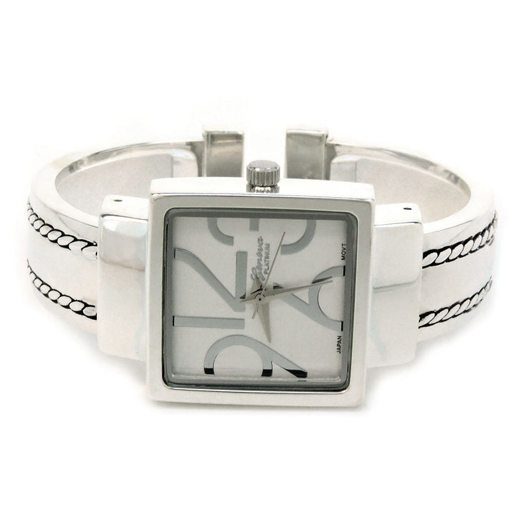 Silver Square Dial with Oversized HoursStitch Style Bangle Cuff Watch for Women Image 3