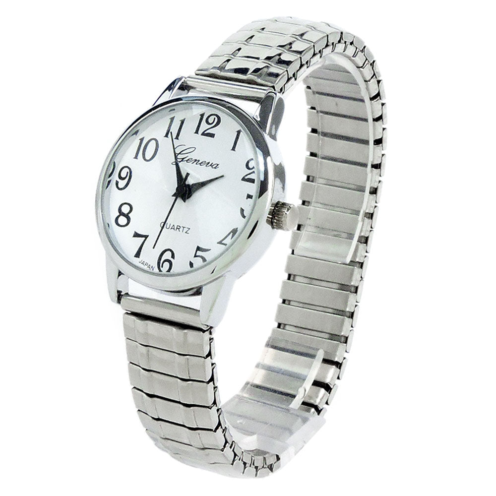 Silver Medium Size Face Easy to Read Stretch Band Watch Image 4