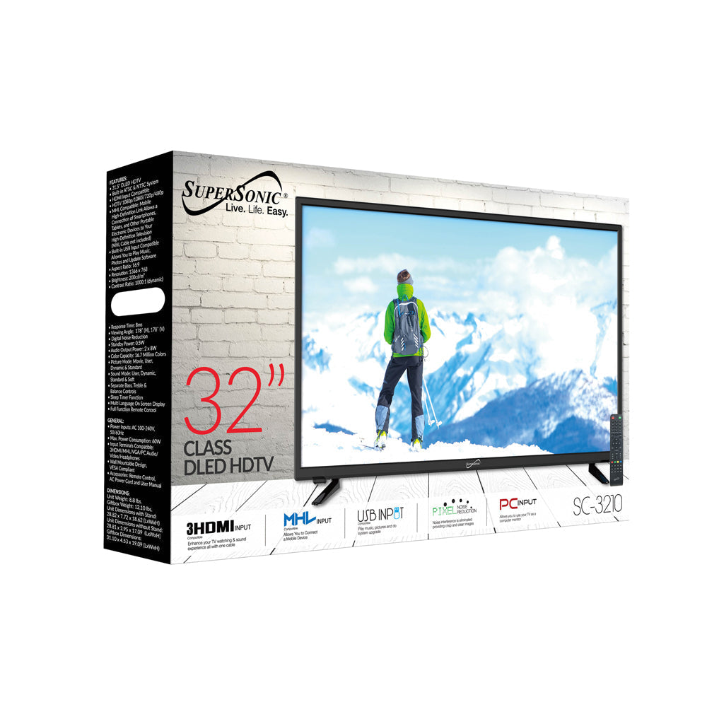 32" Supersonic 1080p Widescreen LED HDTV with USBSD Card Reader and HDMI (SC-3210) Image 2