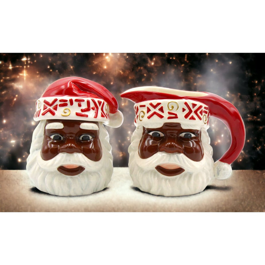 Ceramic African American Santa Sugar and Creamer Set Holiday 14oz 9oz Image 1