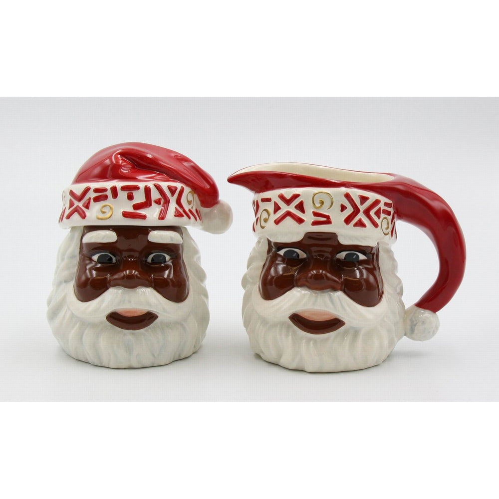 Ceramic African American Santa Sugar and Creamer Set Holiday 14oz 9oz Image 2