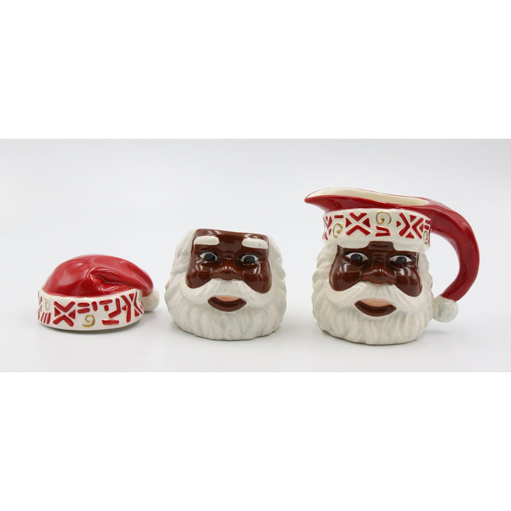 Ceramic African American Santa Sugar and Creamer Set Holiday 14oz 9oz Image 3