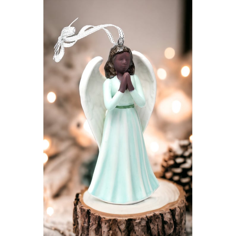 African American Praying Angel Ornament Ceramic 2 1/8" X 3 7/8" Image 1