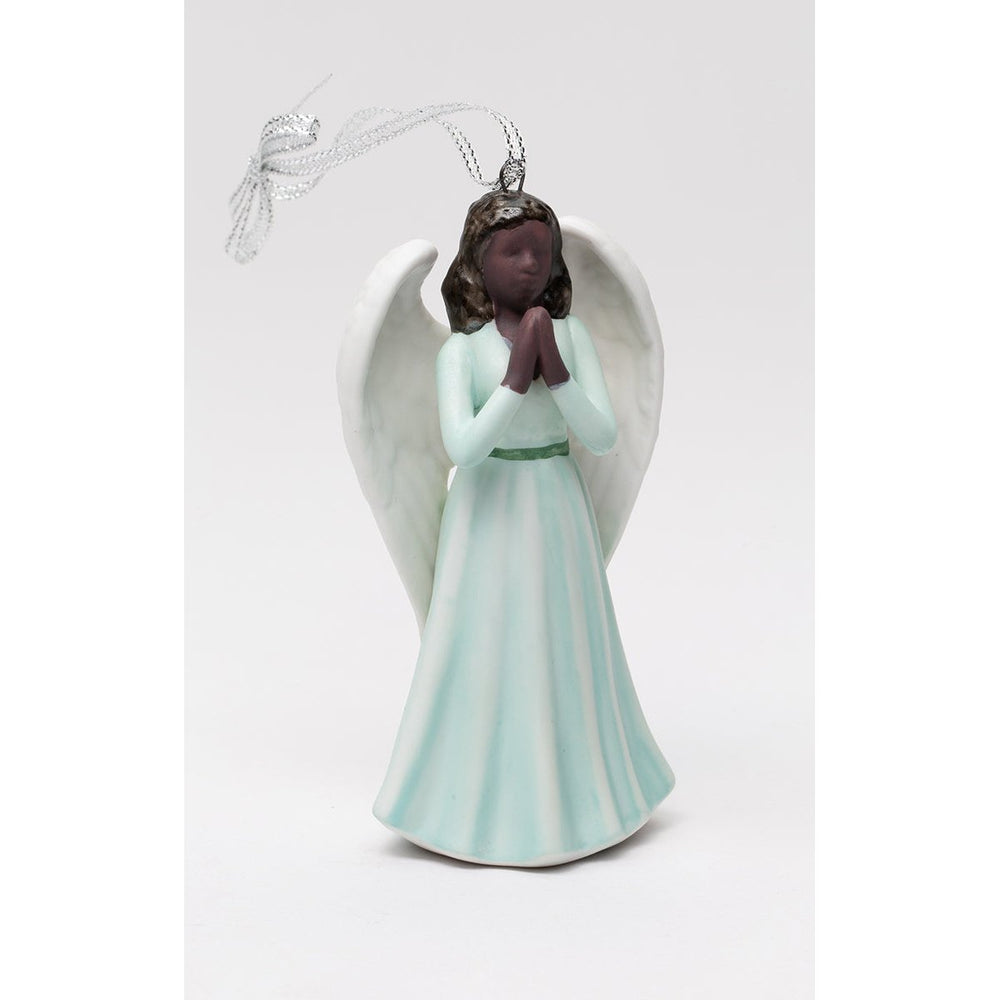 African American Praying Angel Ornament Ceramic 2 1/8" X 3 7/8" Image 2