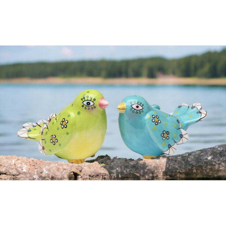 Ceramic Bohemian Birds Salt Pepper Shakers Hand Painted Image 1