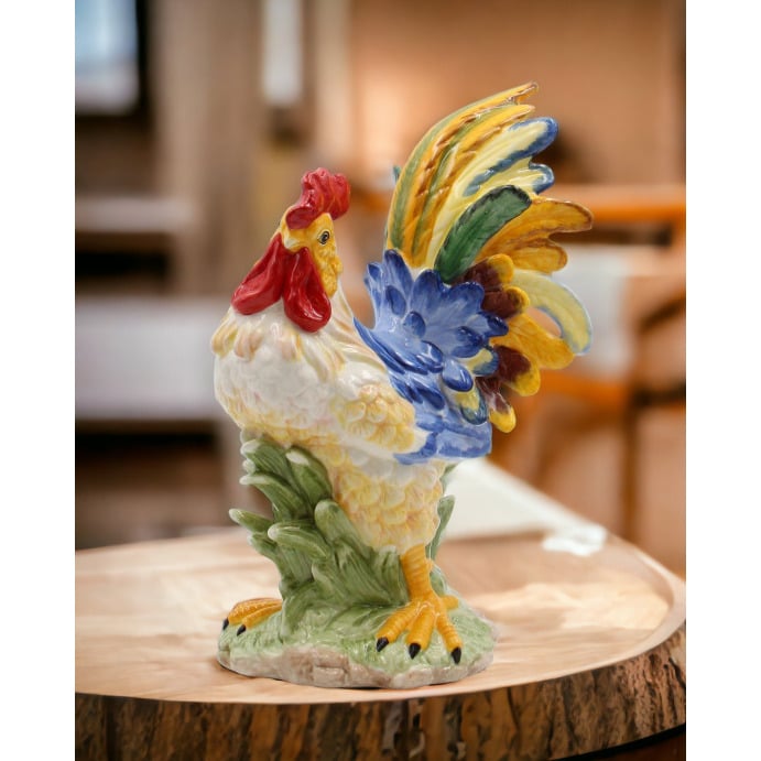 Ceramic Blue Rooster Figurine 7.5x5.5x10.875 Kitchen Farmhouse Gift Image 2