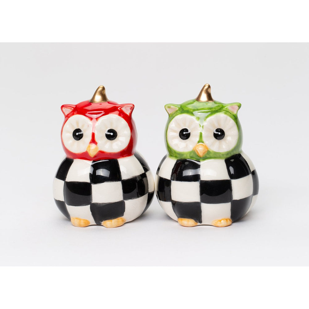 Ceramic Black and White Owl Salt and Pepper Shakers 2.25" Image 2