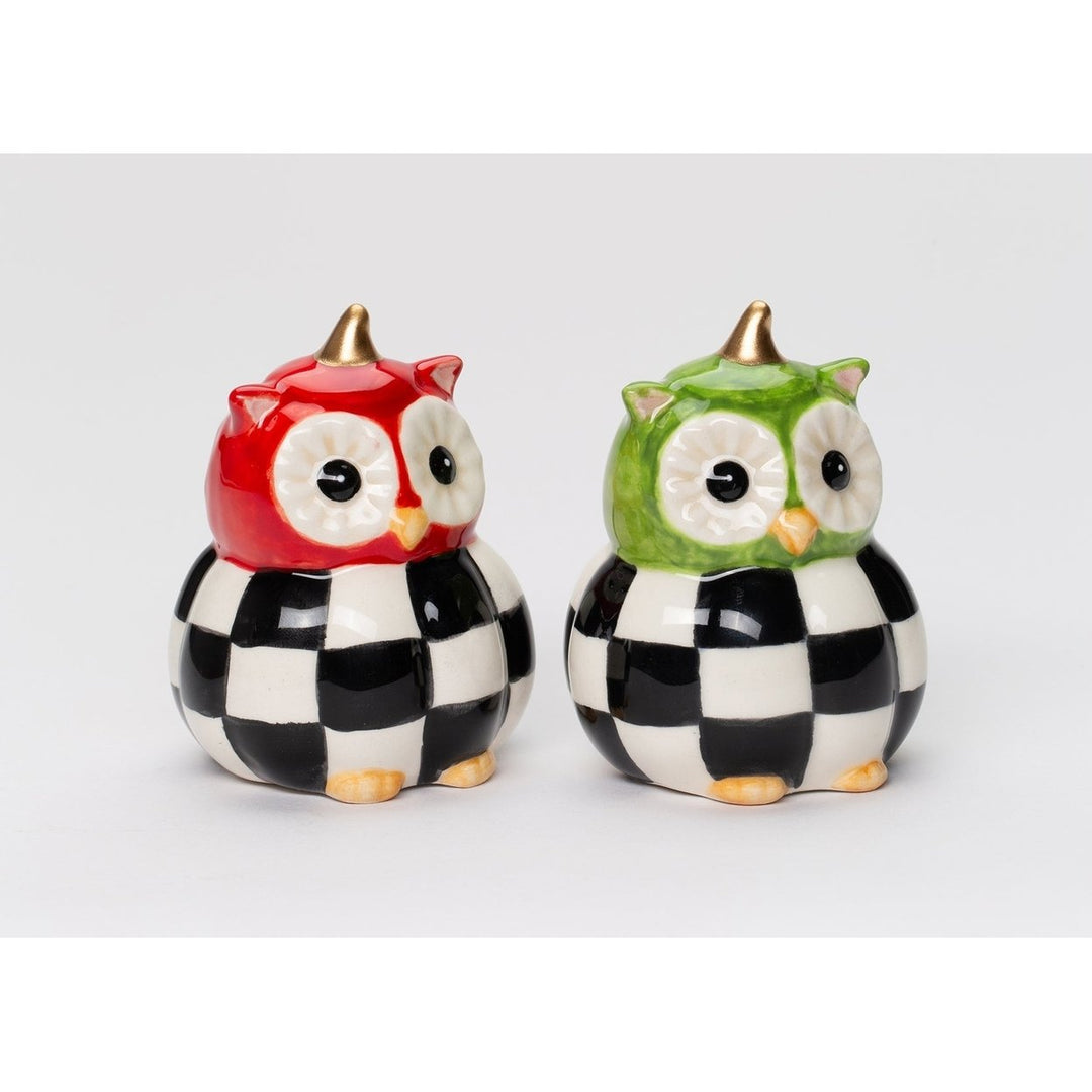 Ceramic Black and White Owl Salt and Pepper Shakers 2.25" Image 4