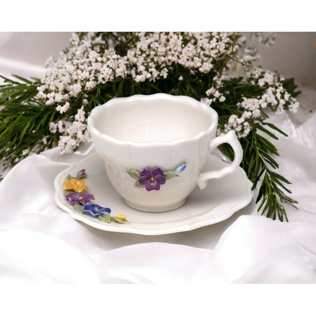 Kevins Gift Shoppe Ceramic Pansy Flower Mini Cup and Saucer Figurine Image 2