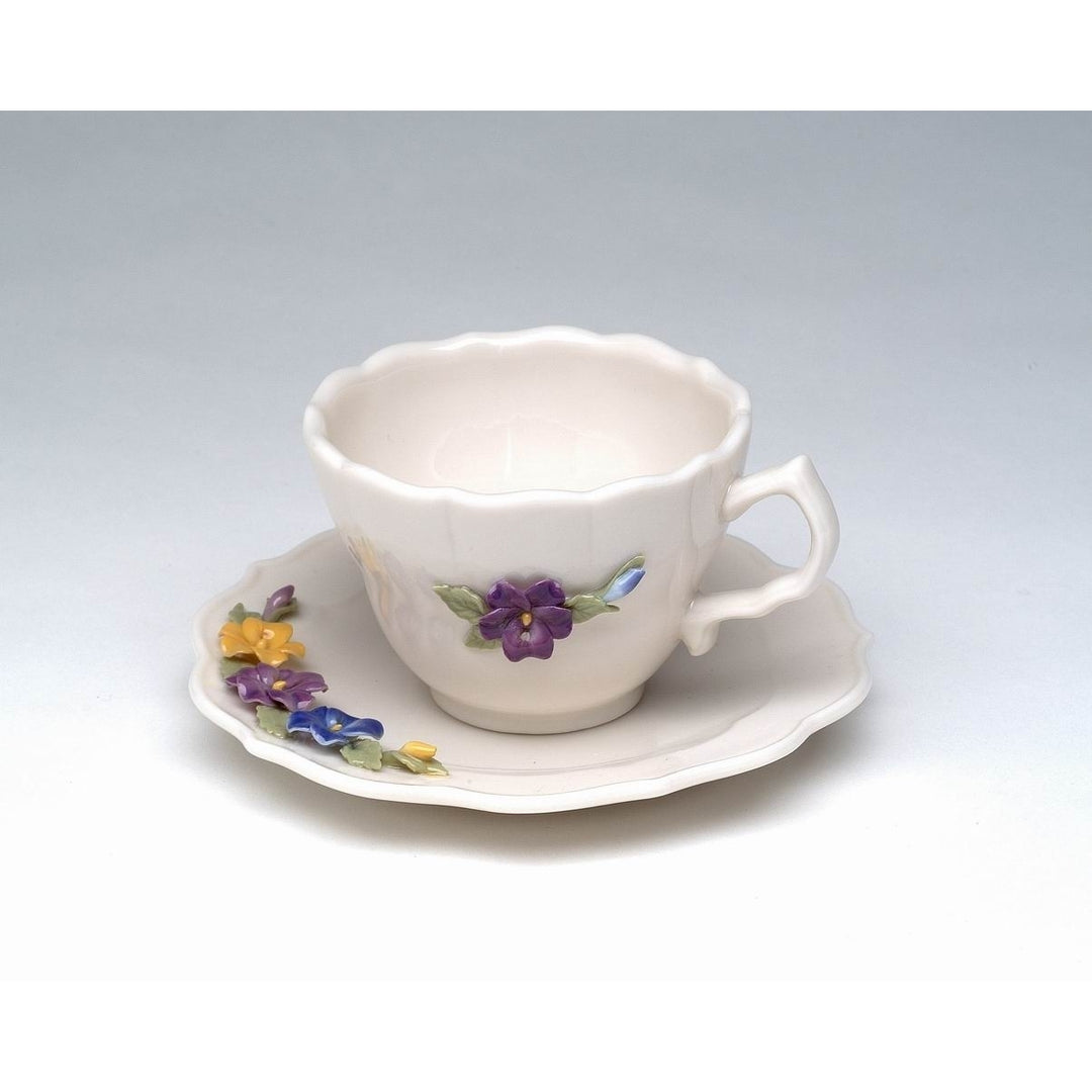 Ceramic Pansy Flower Mini Cup and Saucer FigurineHome DcorKitchen Dcor Image 3
