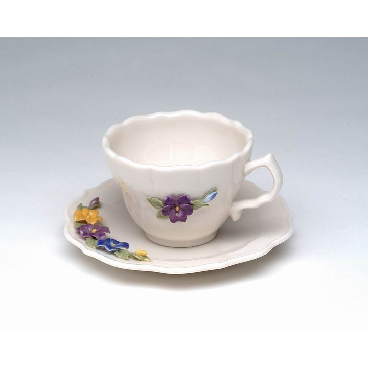 Kevins Gift Shoppe Ceramic Pansy Flower Mini Cup and Saucer Figurine Image 3