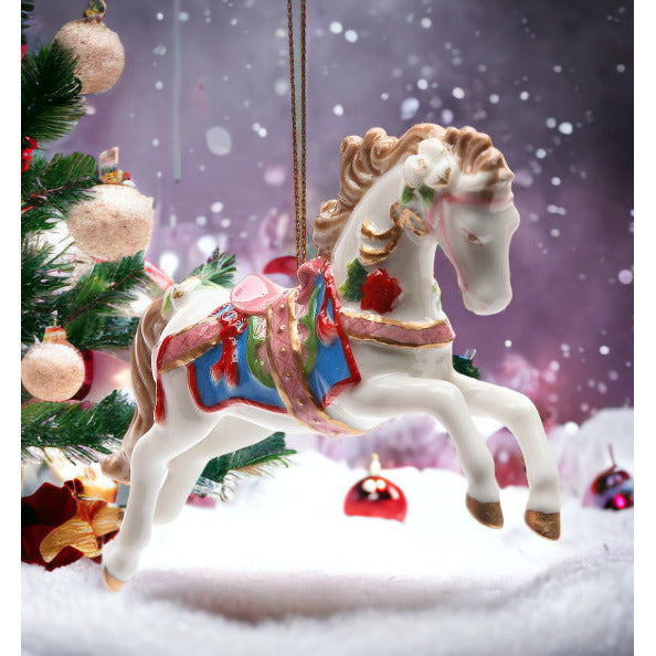 Ceramic Christmas Fantasia Horse Ornament 4.875 Inch Image 1