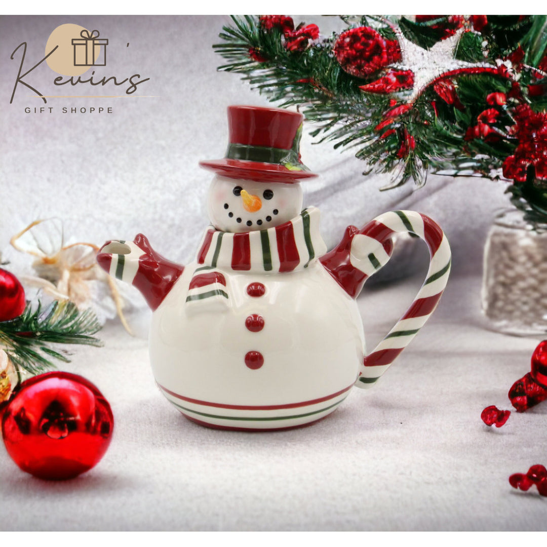 Ceramic Christmas Snowman Teapot 9.5" Hand Painted 36 Ounces Holiday Decor Gift Image 1