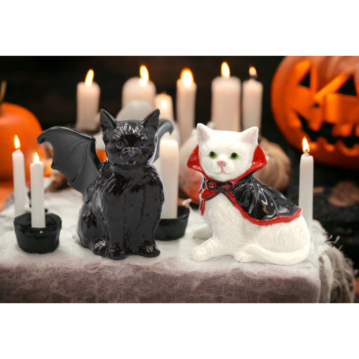 Ceramic Halloween Vampire Dracula Cat Salt and Pepper Shakers Gift Image 1