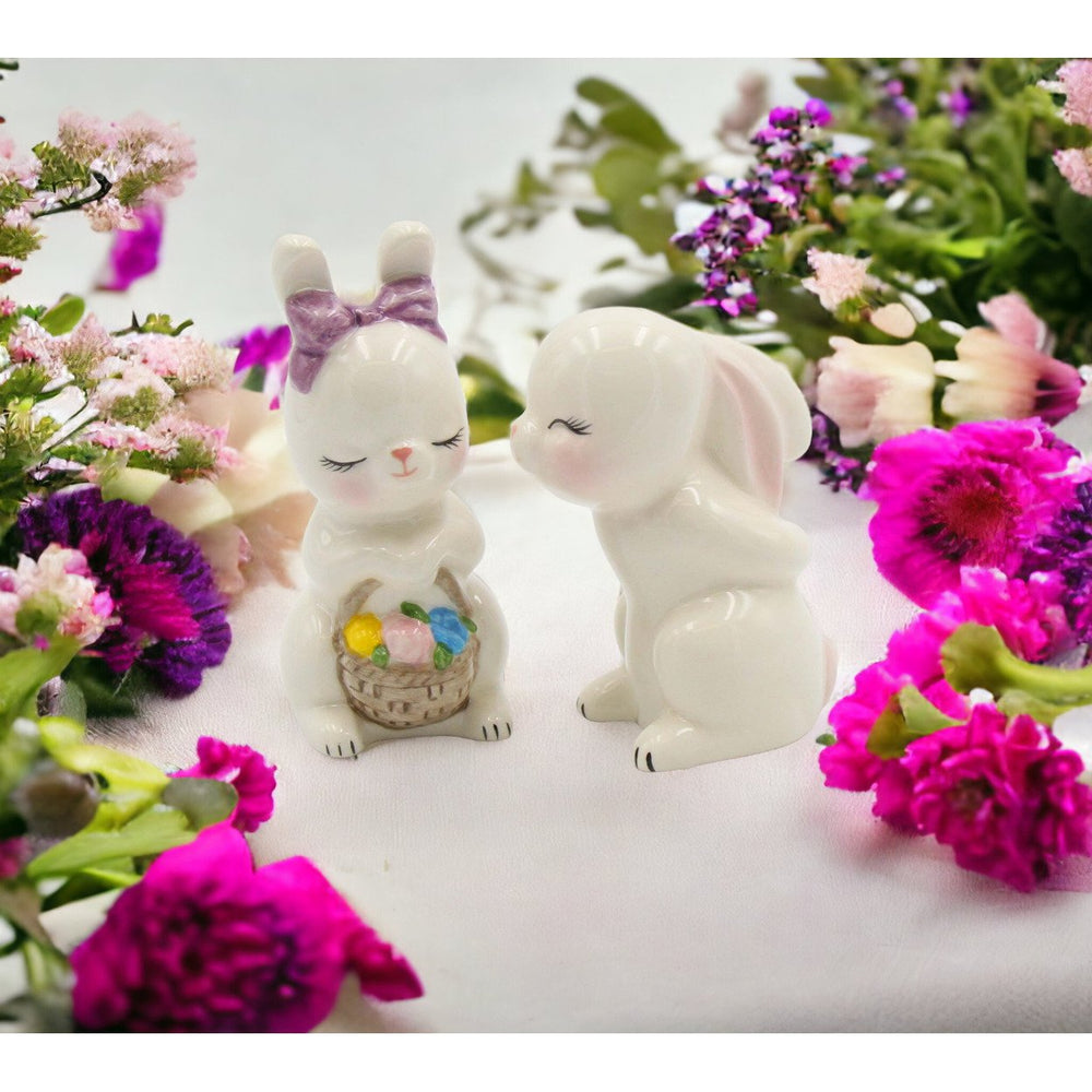 Ceramic Cute Easter Bunny Rabbit Couple Salt and Pepper ShakersHome DcorKitchen DcorSpring or Easter Dcor Image 2