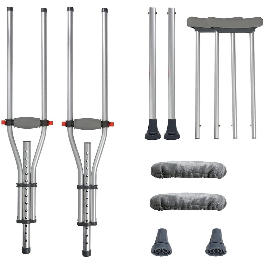 1 Pair Forearm Crutches Universal Aluminum Non-Slip Crutches with Adjustable Height and Turning Arm Cuffs Image 1