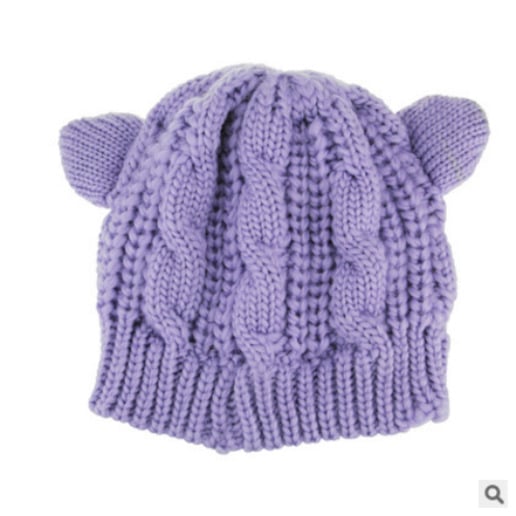 Hand Made 3D Cute Knitted Cat Ear Beanie Cap for Winter Image 1