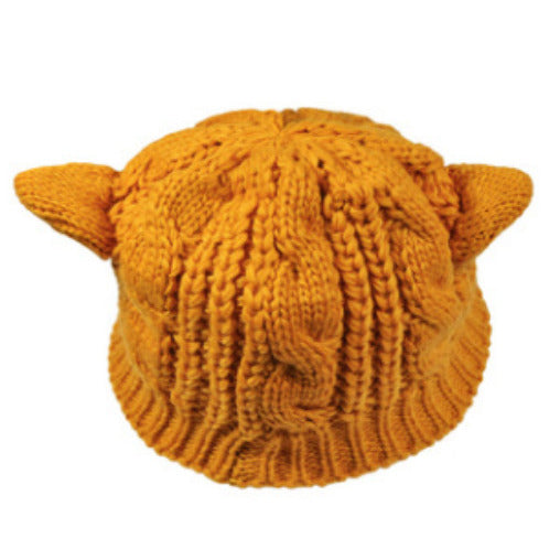 Hand Made 3D Cute Knitted Cat Ear Beanie Cap for Winter Image 3