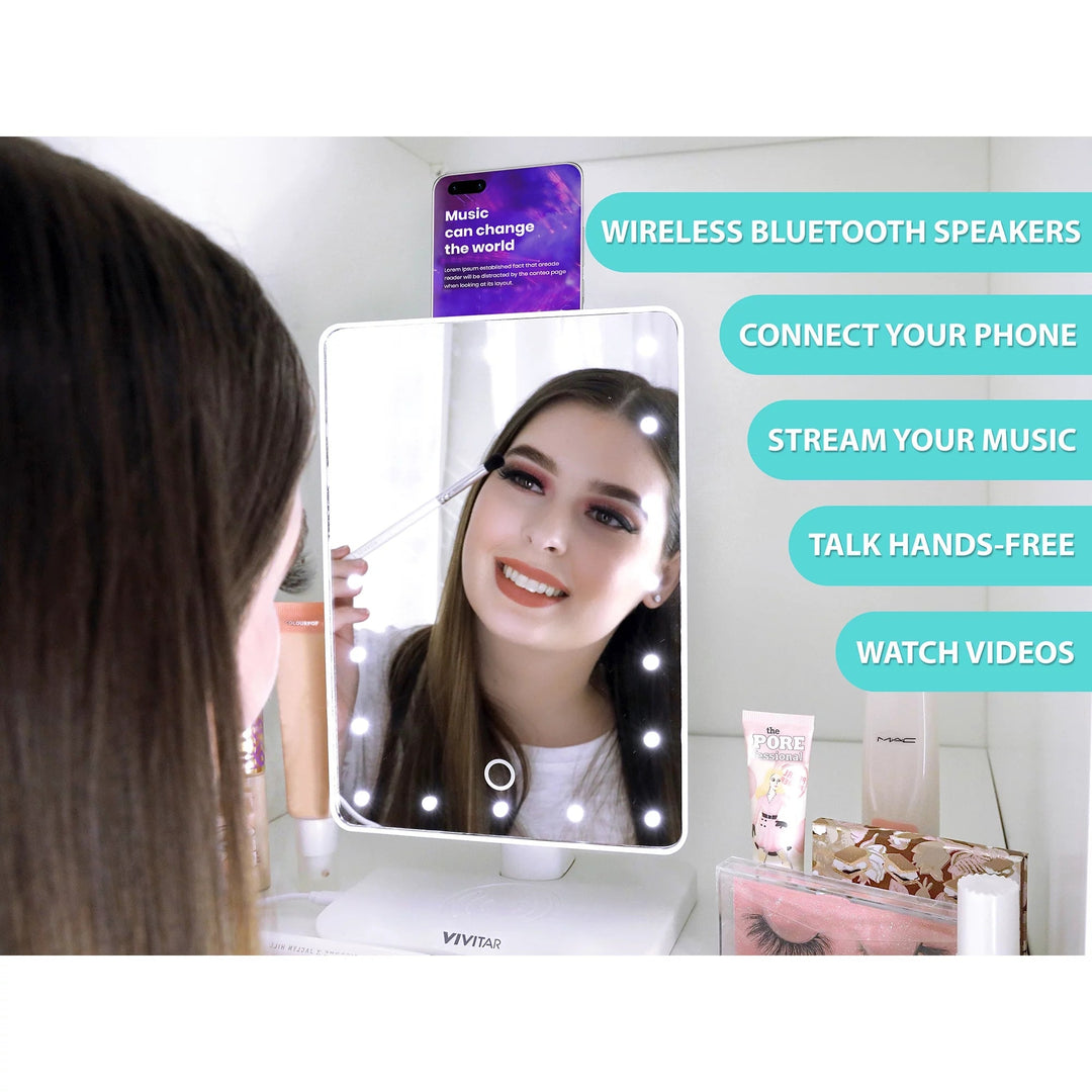 Vivitar Makeup Mirror 10x Magnification 180 degree rotation with Wireless Bluetooth Speakers Image 3