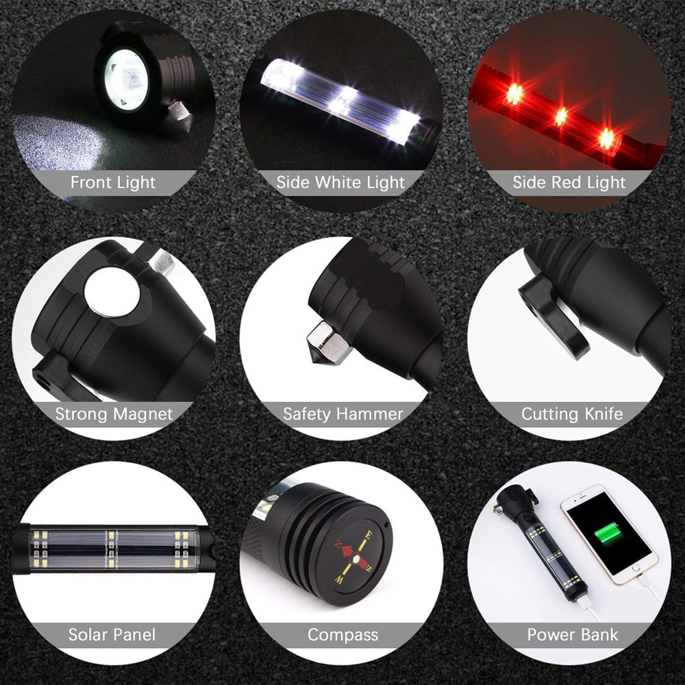 8 in 1 Multi Function Flash Light,USB Rechargeable Solar Powered Flashlight with Glass Breaker Image 4