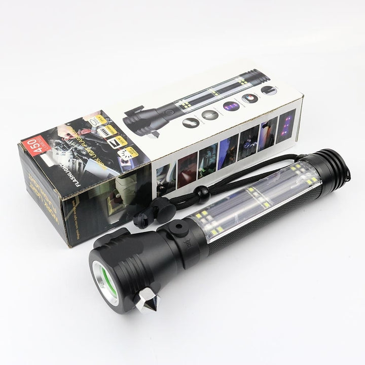 8 in 1 Multi Function Flash Light,USB Rechargeable Solar Powered Flashlight with Glass Breaker Image 4