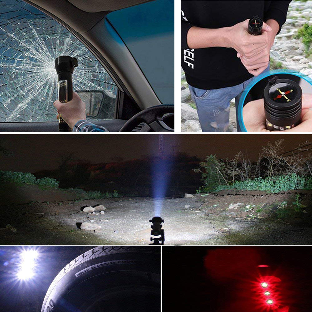 8 in 1 Multi Function Flash Light,USB Rechargeable Solar Powered Flashlight with Glass Breaker Image 6
