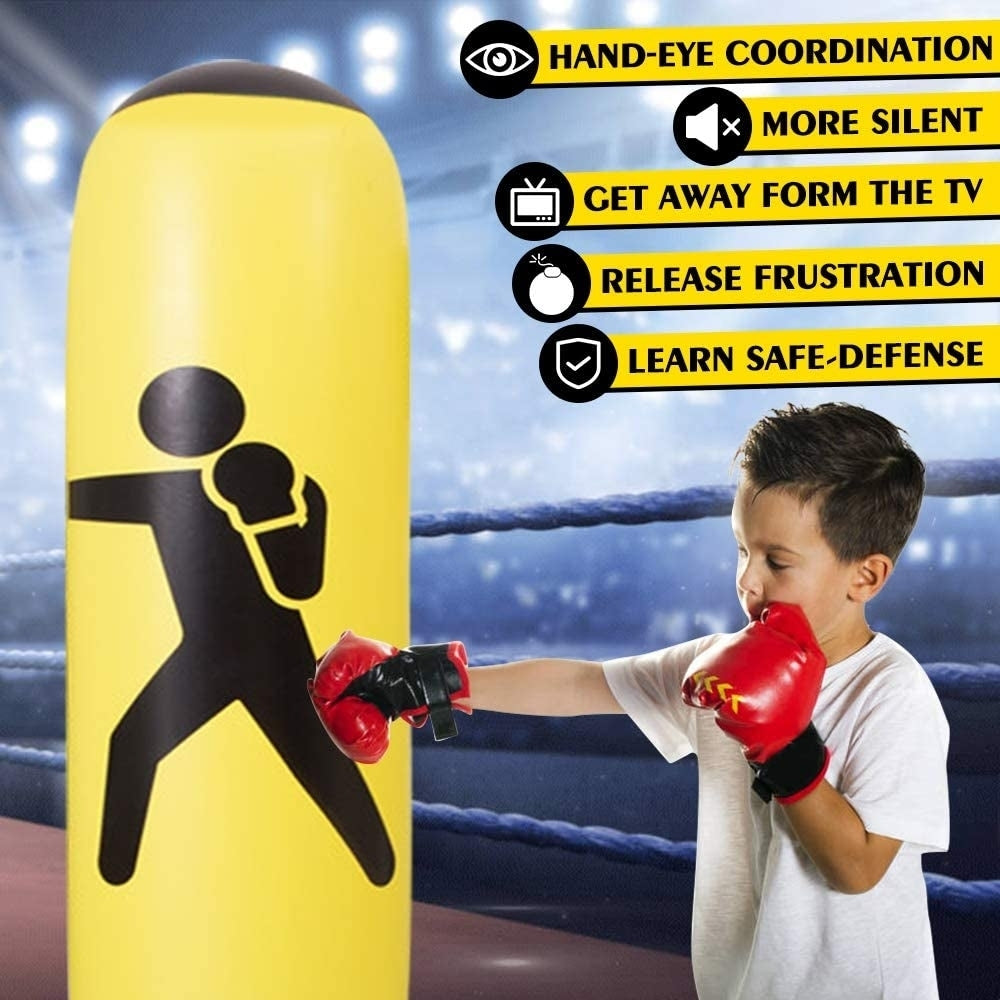 Yellow Inflatable Punching Bag for Kids Boxing Bag for Kids and Adults 63" Free Standing Boxing Bag Image 4