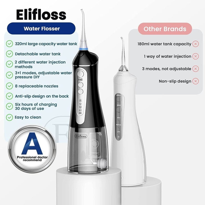 Elifloss Cordless Rechargeable Water Dental Flosser Oral Irrigator with 4 Modes and 7 Tips Image 6