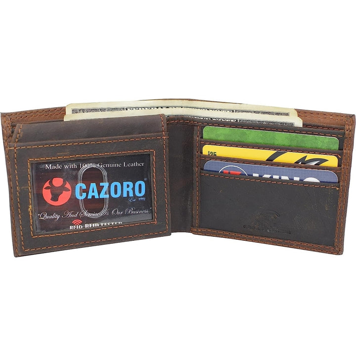 CAZORO AirTag Wallet Mens Vintage Leather Classic Bifold RFID Blocking Wallet for Men with AirTag Holder (Brown) Image 4