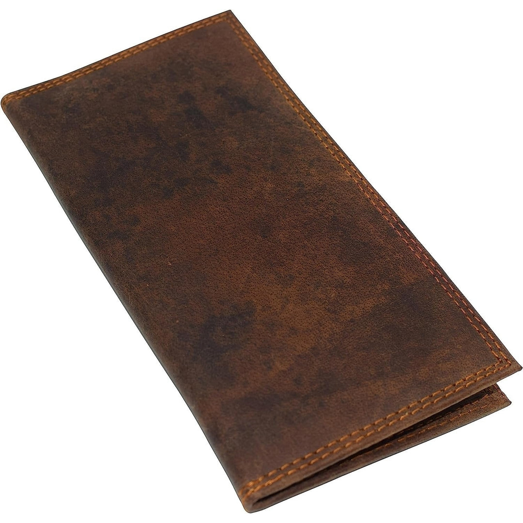 CAZORO Premium Vintage Leather RFID Blocking Slim Checkbook Cover Wallet (Brown) Image 4