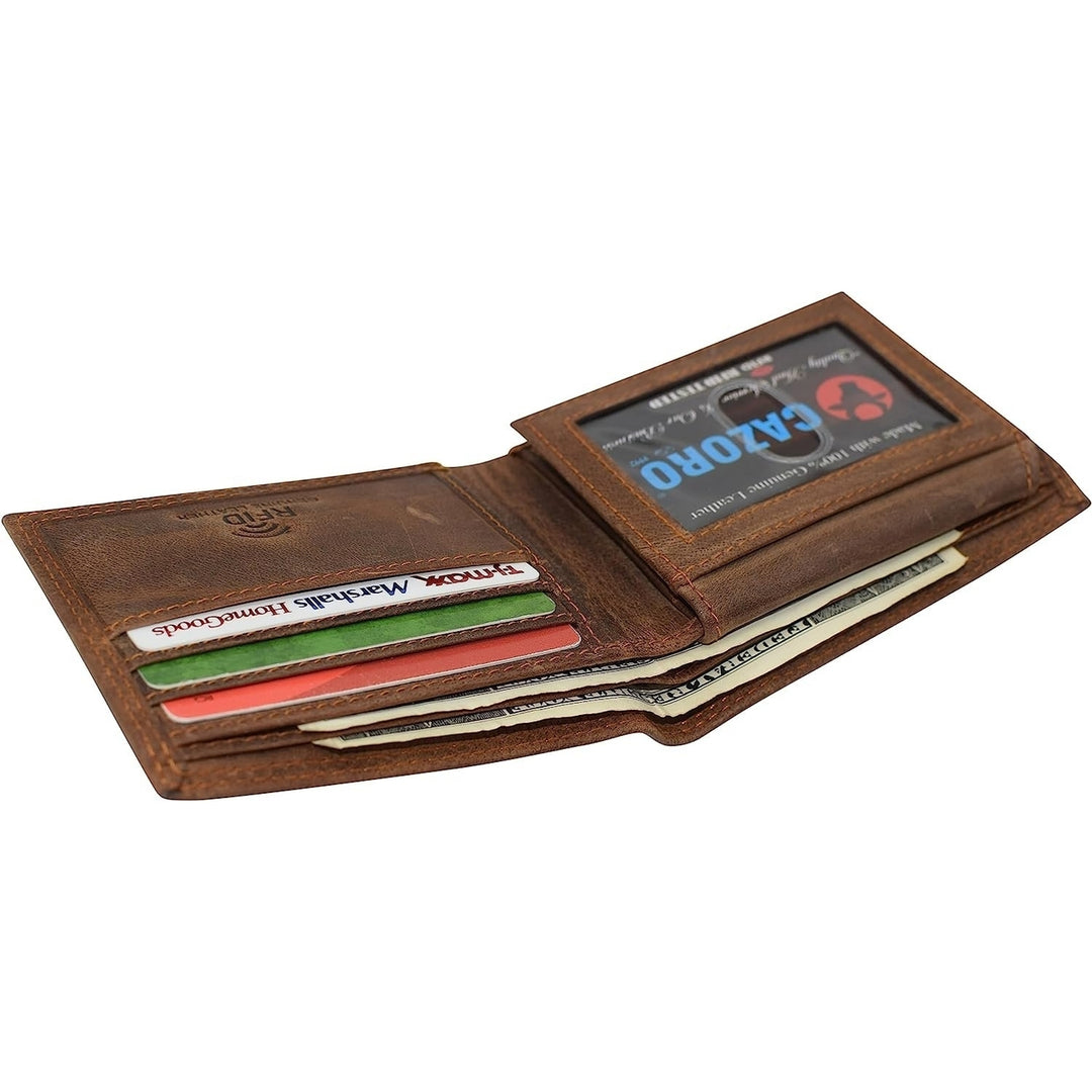 CAZORO Premiun Vintage Leather Mens RFID Classic Bifold Wallet for Men (Brown) Image 6