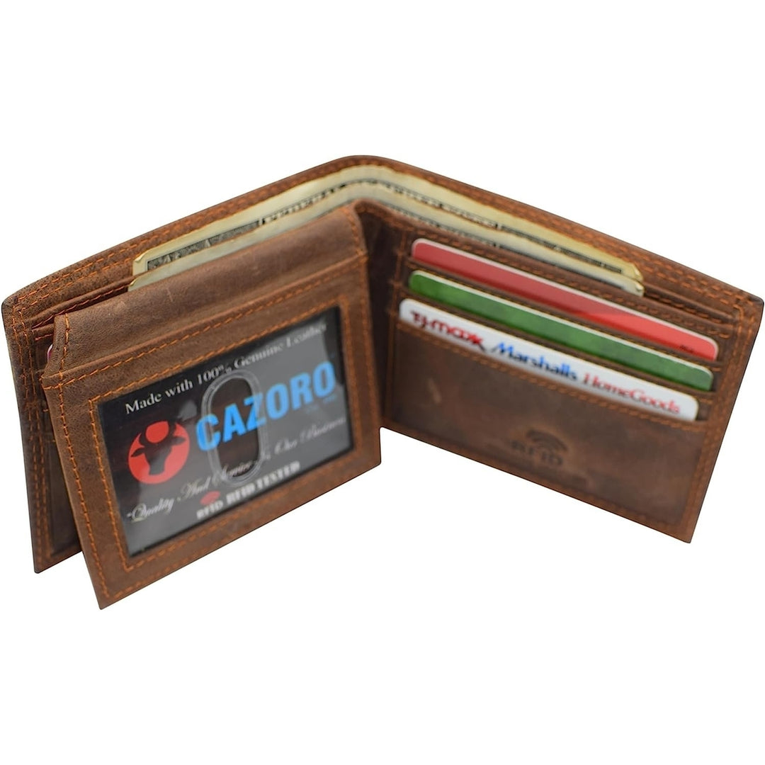 CAZORO Premiun Vintage Leather Mens RFID Classic Bifold Wallet for Men (Brown) Image 9