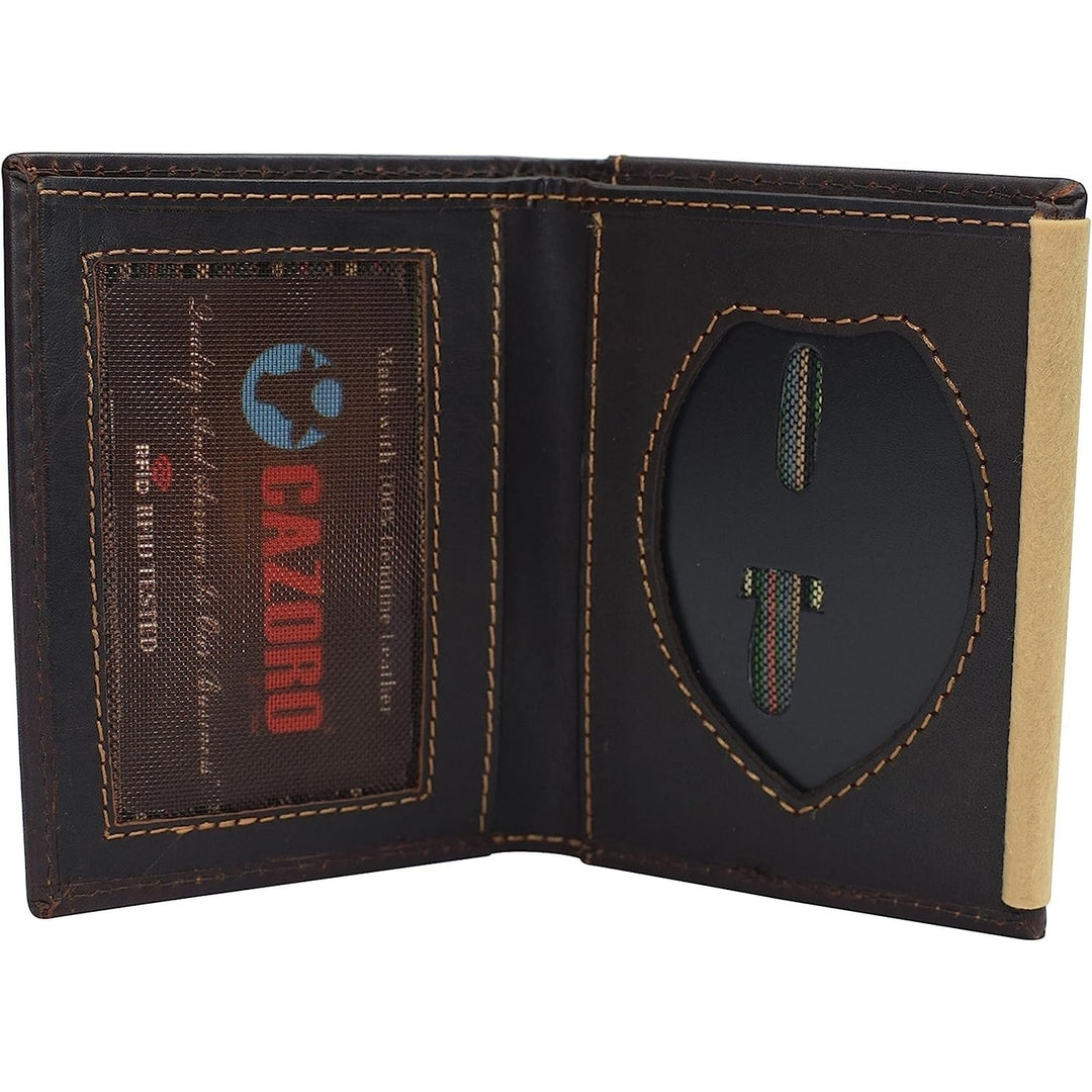CAZORO Personalized Wallet RFID Blocking Vintage Leather Bi-Fold Badge Holder Wallet Shield Style with ID window Image 4