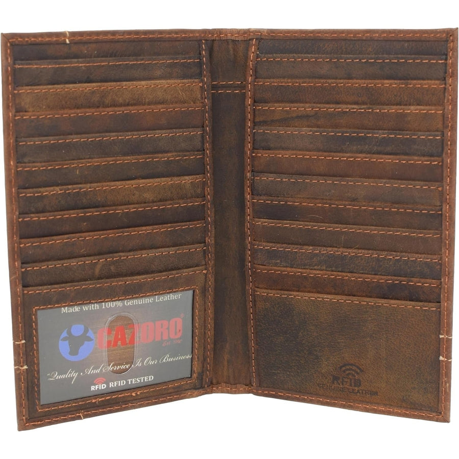 CAZORO Bifold Long Wallet RFID Blocking Genuine Vintage Leather for Men Image 1