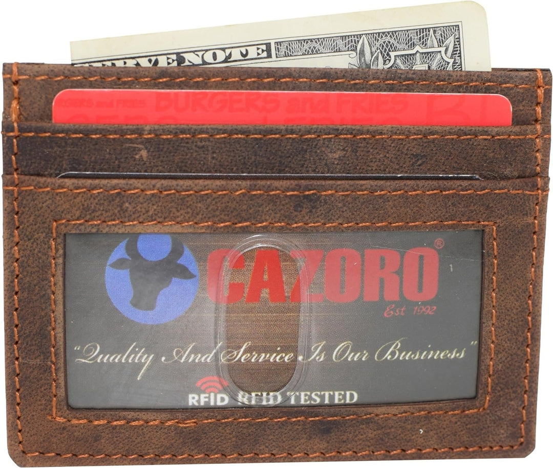 CAZORO Slim Card Case Wallet Vintage Leather with RFID Lock for Men Image 3