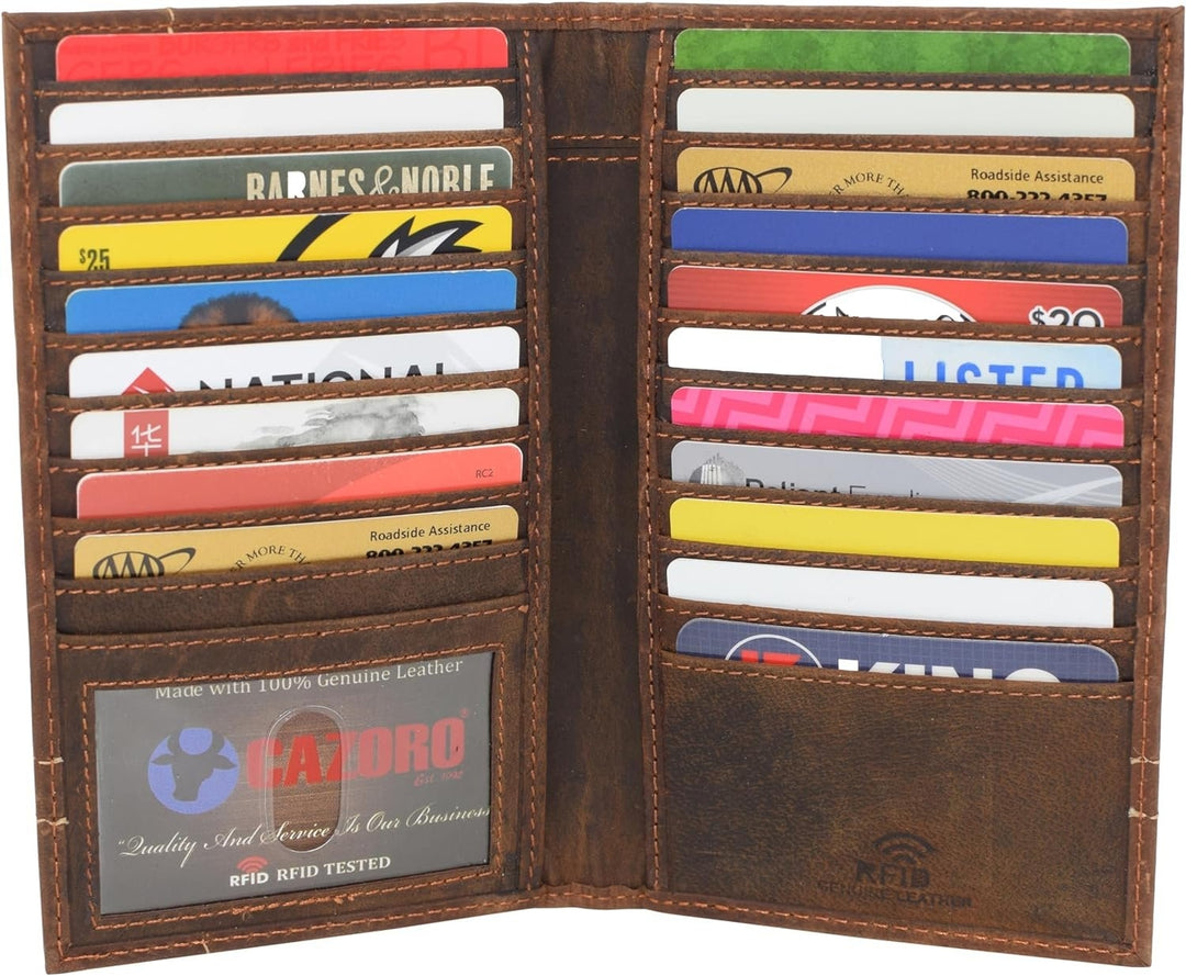 CAZORO Bifold Long Wallet RFID Blocking Genuine Vintage Leather for Men Image 3