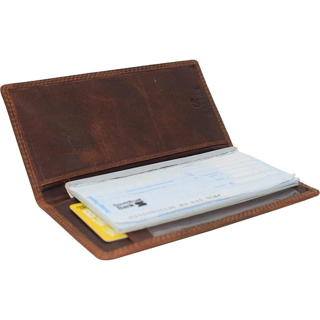 CAZORO RFID Blocking Vintage Leather Slim Bifold Standard Checkbook Cover Holder for Men and Women Image 4