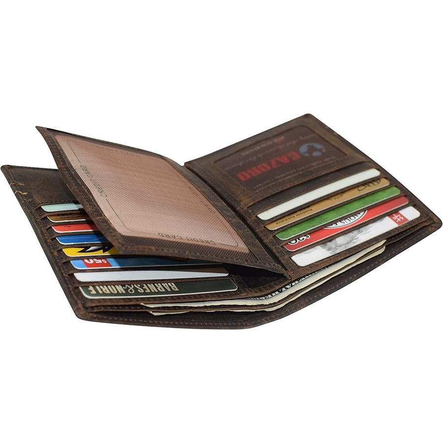 CAZORO Mens Hipster Bifold RFID Blocking Vintage Leather Multi-Card ID Holder European Wallet for Men (Burgundy) Image 1