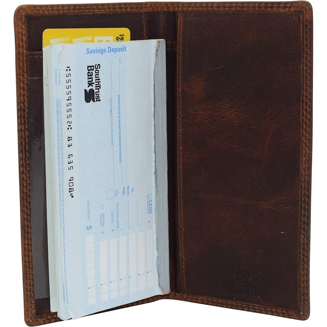 CAZORO RFID Blocking Vintage Leather Slim Bifold Standard Checkbook Cover Holder for Men and Women Image 4