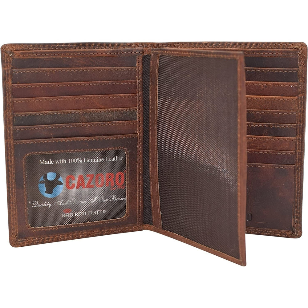 CAZORO Mens Hipster Bifold RFID Blocking Vintage Leather Multi-Card ID Holder European Wallet for Men (Burgundy) Image 2