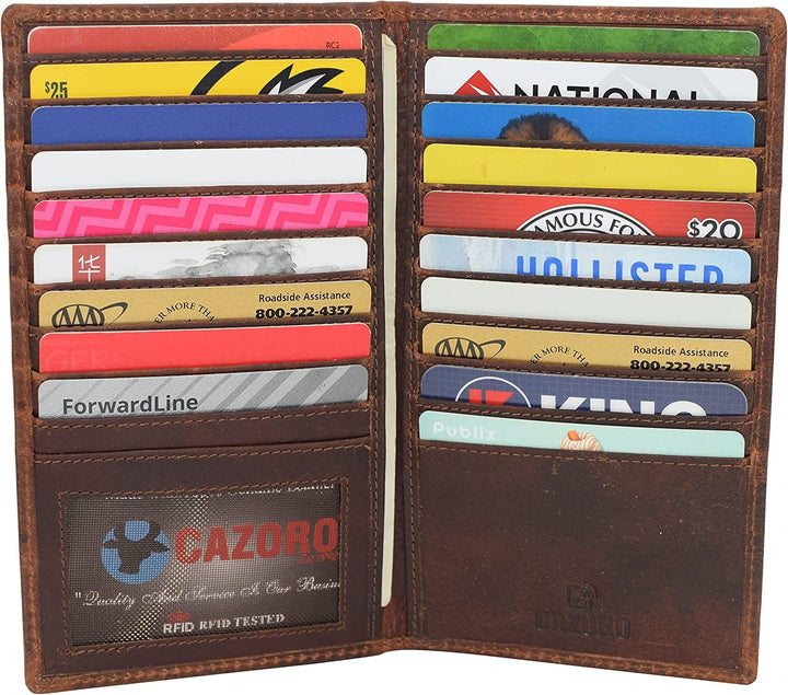 CAZORO RFID Protected Vintage Leather Long Bifold Slim Wallet for Women Men Image 3