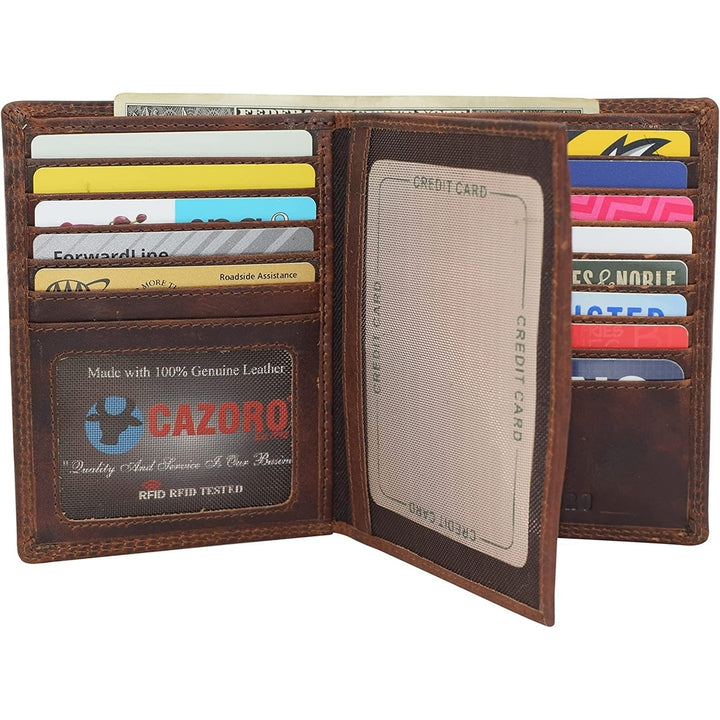 CAZORO Mens Hipster Bifold RFID Blocking Vintage Leather Multi-Card ID Holder European Wallet for Men (Burgundy) Image 4