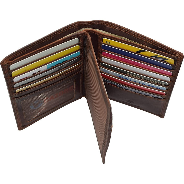 CAZORO Mens Hipster Bifold RFID Blocking Vintage Leather Multi-Card ID Holder European Wallet for Men (Burgundy) Image 8