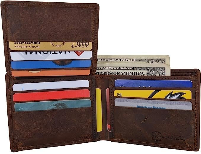 CAZORO Personalized Wallets Name Initials Mens Vintage Leather RFID Blocking Bifold Wallet With ID Window Image 4