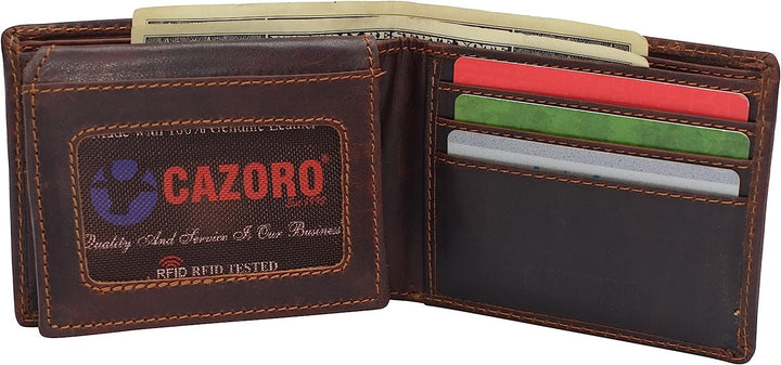 CAZORO Personalized Wallets Name Initials Mens Vintage Leather RFID Blocking Bifold Wallet With ID Window Image 7