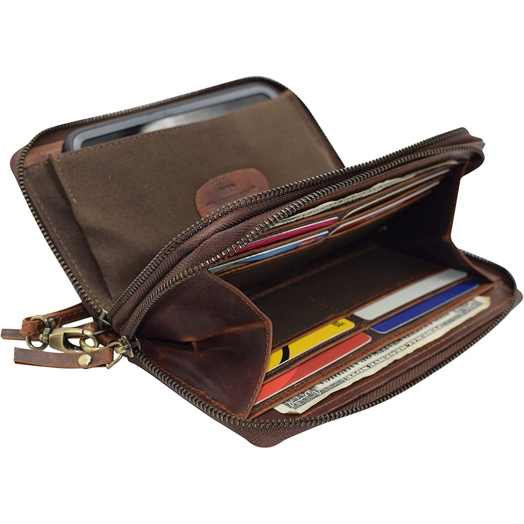 CAZORO Womens Vintage Leather RFID Blocking Wallet Double Zipper Organizer Large Phone Pocket Wrislet Wallets for Women Image 11